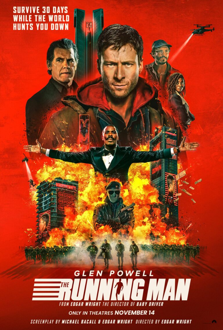 the running man poster red background